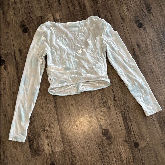 Windsor Flocked Floral Mesh Long Sleeve Corset Sky Blue Top NWOT - Picture 4 of 10